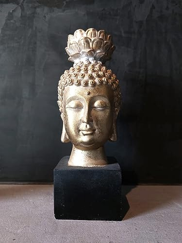 Buddha Statue Poly Figur Kopf Gold & schwarz Teelicht Halter Meditation Yoga Dekoration 21cm hoch