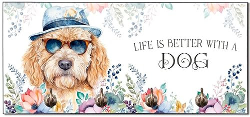 Cadouri Design-Hundegarderobe mit Doodle - Leinenhalterung für Halsband, Leine & Geschirr - originelles Geschenk für Hundebesitzer - handgefertigt