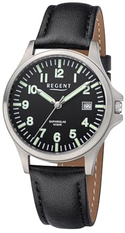 REGENT Titanuhr Unisex mit Echtlederarmband 36 mm Analog 10 ATM Saphirglas 1969.90.16