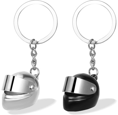 Vspek 2 Pcs Porte-clés de Moto, Motocycle avec Casque de Moto Porte-clés Métal, Hommes Personnalisée Porte-clés Cadeau pour Motard Motocycliste Biker
