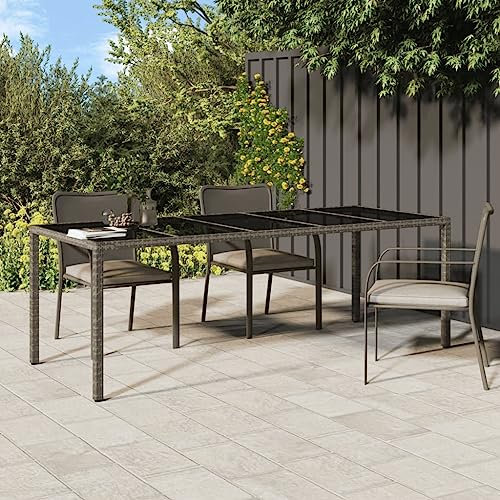 AUVYI Gartentisch Grau 250x100x75 cm Hartglas und Poly Rattan Campingtisch Buffettisch Beistelltisch Klein Bierpong Tische Dining Table Pokertisch Multifunktionstisch Küchentisch Biertisch
