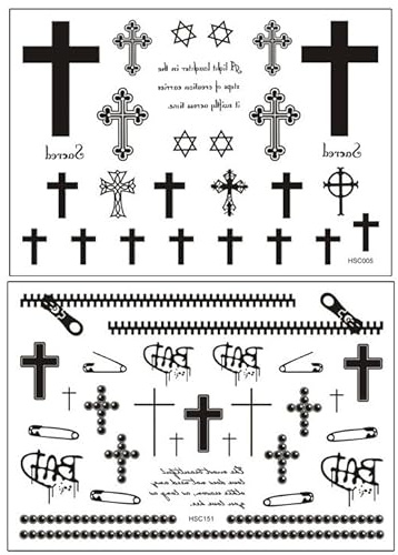 2 Blätter Temporäre Kreuz Sicherheitsnadel Reisverschluss Tattoos Fake Tattoos HSC005 151