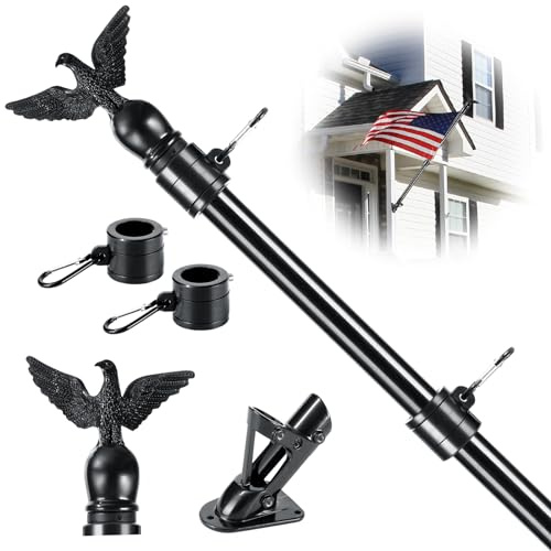 Flag Win 6FT Flag Pole Kit for House with Holder Bracket, Upgrade Stainless Steel Tangle Free Flagpole, Heavy Duty House Flag Pole Kit for 3x5 American Flag for Outside Porch,Outdoor,Boat (Black)