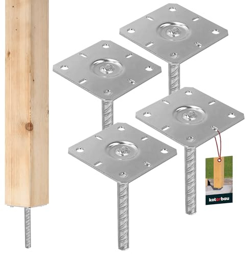KOTARBAU® 4 st Stolpsko - Galvaniserat Stål - 130 x 130 x 200 mm - Silver - Stolpfot - för Ingjutning i Betong - Stolpjärn - Stolphållare - Stolpfäste - för Staket - Stolpsko Ingjutning Betong