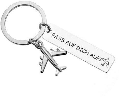 Pass auf dich auf Auslandsjahr Abschiedsgeschenk zum Reisen,Pilot,Freundi | Schlüsselanhänger mit Gravur,Flugzeug Anhänger,Flugbegleiter geschenk,Abschiedsgeschenk für urlaub