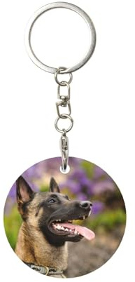 XDVPALNE Belgischer Malinois Haustiere Hunde Belgischer Malinois, Runder Metall-Schlüsselanhänger, Metall-Schlüsselanhänger, Schlüsselanhänger, Ringhalter, Organizer, 1 Stk