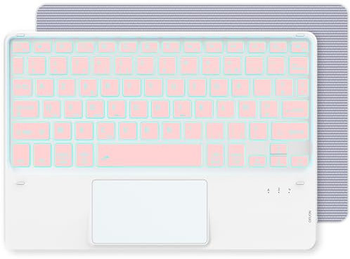 CACOE Clavier avec Pavé Tactile sans Fil Bluetooth 10 Pouces [AZERTY Français], 7 Couleurs Illuminées, Léger Fin pour iOS, Android Tablette, Windows, Or Rose