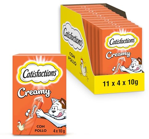 Catisfactions, Snack Cremoso Liquido per Gatto, con irresistibile Pollo, 11 Confezioni da 40 g