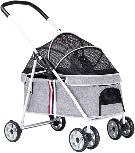 Kinderwagen für kleine Hunde, Haustier-Buggy für Katzen/Hunde, Hundekinderwagen ohne Reißverschluss und mit verstellbarer Markise, Hundebuggys für kleine und mittelgroße Hunde bis 20 kg (blau) (Grau