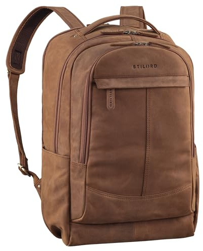 STILORD Maxim Premium XL Business Rucksack Herren Leder Vintage Lederrucksack Damen Laptop 17 bis 19 Zoll großer Uni Arbeitsrucksack viele Fächer Farbe:tan - Dunkelbraun