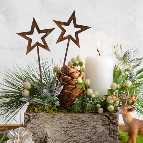 Vaktop Gartenstecker Weihnachten, 2 Stück Stern Roststecker Weihnachten, Metall Gartendeko Rost, 25 x 9cm Weihnachtsdeko für Draußen Garten Wetterfest Rost Deko