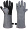 AUAUY Hitzebeständiger Leder Grillhandschuhe, Schweißhandschuhe mit Kevlar Nähten, Feuerfester Hitzebeständige Mitts für Schweißen, Feuerwehr, Kamin, Ofen, Backen, Herd Topfhalter Tierbehandlung-Grau