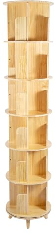 CLEADONG Drehbares Bücherregal, Standregal, 360° frei drehbar mit 6 Ebenen MDF helle Eiche, Aufbewahrung stapelbarer Bücherregal-Organizer Vitrinenschrank für Schlafzimmer Wohnzimmer
