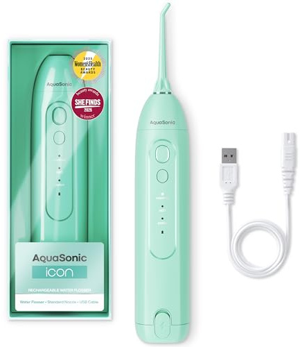 AquaSonic Icon Water Flosser for Teeth – Cordless Rechargeable Oral Irrigator – Waterproof, Portable Dental Cleaning with Jet Tip – Braces Home Travel - Mint