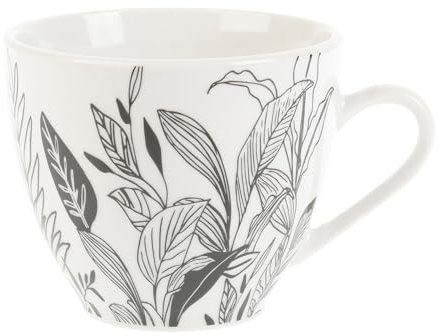 GENEVIEVE LETHU 538770 Tasse 18 cl Porcelaine - Gamme ESQUISSE VEGETALE - Ø 8.5 cm H 7 cm - Coloris Blanc-noir