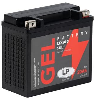LANDPORT Batterie 12V 20Ah LTX20-3 Gel kompatibel mit Buell M2, S3, S3T | kompatibel mit Buell X1 120 Thunderbolt, HD Softail Slim, Fat Boy, Kymco MXU 500, UXV; Vergleichstypen YTX20L-BS, GTX20-3
