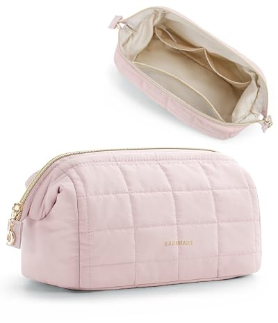 BAGSMART Kosmetiktasche Damen Make Up Tasche Schminktasche Klein Beauty Bag | Reise Kulturbeutel, cosmetic bag, Reiseutensilien, Weit Zu öffnende Tasche Makeup Bag, Rosa