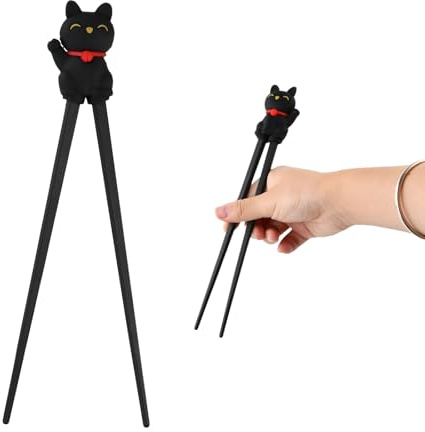 Volumoon Sticks, Lucky Katze, wiederverwendbare Trainingsstäbchen für Anfänger und Kinder, hitzebeständige Stäbchen für asiatische Gerichte (Schwarz)