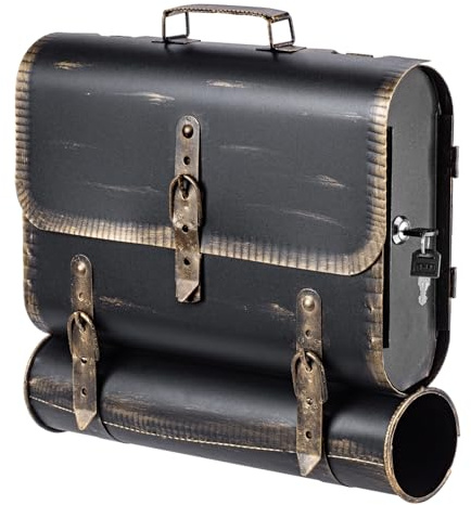 Stelling® BRIEFKASTEN Handarbeit Antik Kupfer - Silber - Bronze - Gold Look Tasche Ranzen Zeitungsrolle Farbe: Schwarz-Bronze | Entnahme: Rechts
