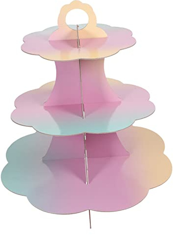 OFFSCH 3 Alzata Per Torta Arcobaleno Porta Cupcake Supporto Per Cupcake in Cartone Vassoi Decorativi Toppers Per Alzatina in Cartoncino Espositore Per Torte Porta Torte Carta