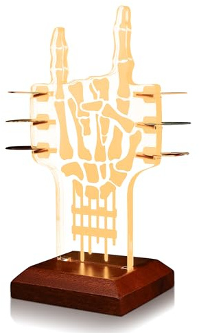 CoolGift Mart Leuchtender Gitarren-Pick-Halter, Acryl Rock and Roll Skeleton Hands Pick Holder mit Holzsockel für Picks Lagerung und Anzeige, Geschenk für Gitarristen Gitarristen