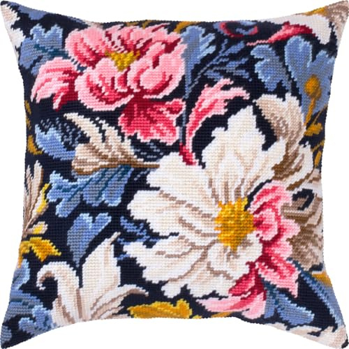Brvsk-pion. Broderi kit med tryckt gobelängduk (40 × 40 cm) – broderikudde kit för kreativ heminredning – handarbetskit för vuxna nybörjare