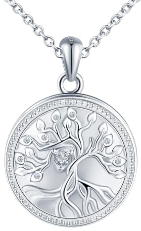 MICSAVI Baum des Lebens Anhänger Personalisierte Foto Kette Silber 925 für Damen, Zirkonia Lebensbaum Kette Medaillon für Mama Öffnen Bilder Halskette Schmuck für Frauen Mädchen