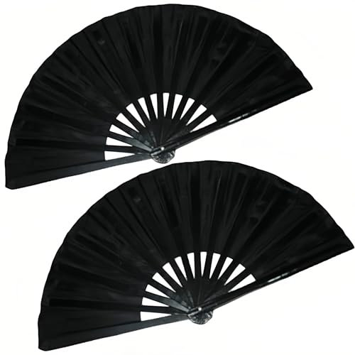 G-LIKE Chinesischer Bambus Taichi Fächer - 2 Stück Traditionelle Kampfkunst Taiji Kung Fu Ying Yang Diagramm Handheld Faltbar Handfächer Bambusgriff Fächertanz Training Zubehör (Schwarz)