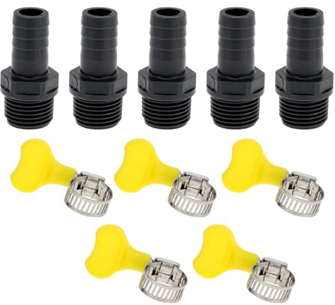 Hihaha Conector Recto de Tubería de Rosca Macho 1 BSPT de 35/64 con Conexión de Manguera de Plástico y 5 Abrazaderas 5 Piezas