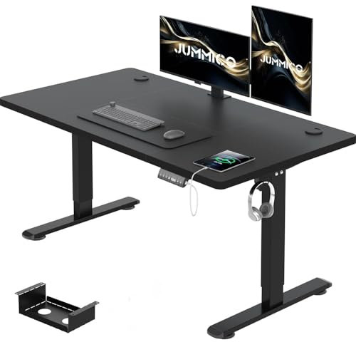 JUMMICO Höhenverstellbarer Schreibtisch 120 x 60 cm mit Kabelwanne, Höhenverstellbar Elektrisch Stehpult mit USB-Buchse, Computertisch, Ergonomischer Steh-Sitz Tisch, Bürotisch, Schwarz
