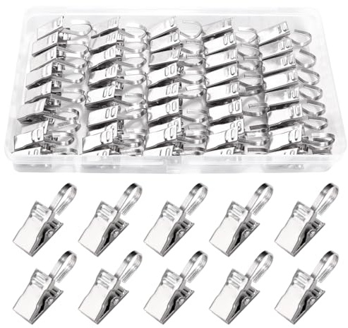 Lyeteung 50 Pezzi Clip per Tende con Ganci, Clip in Acciaio Inox per Tende Appendere, per Tendes, Foto, La Casa Decorazioni Artistiche, Argento