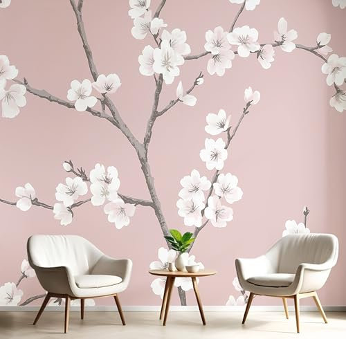Carta da Parati Rami Di Ciliegio In Fiore Fotografica effetto 3D Design Elegante E Semplice Poster Gigante Murale Decorazione per Soggiorno, Camera da Letto, Tv Parete 350x250cm
