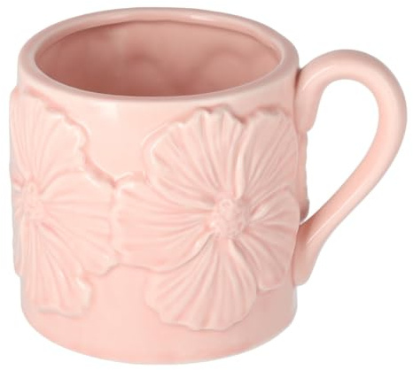 home&you - Kaffeebecher Sakura, Keramiktasse 390 ml, Große Kaffee, Tee, Cappuccino, Blumenmuster, Geschenk für Freundin, Muttertag, Tasse mit Henkel - Rosa