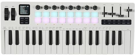 Btuty MIDI Controller 37 Tasten mit 16 RGB Pads, BT-MIDI & USB | 37-Tasten MIDI Keyboard mit Drum Pads, Reglern und Fadern für DAW Musikproduktion, Beatmaking, Live Performance