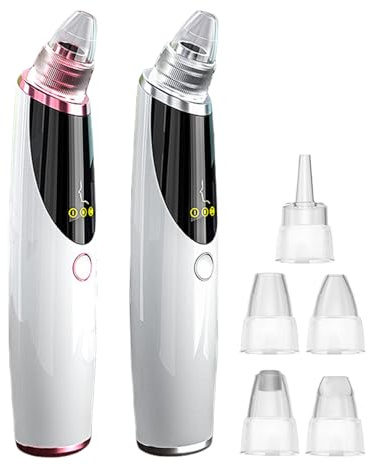 Limpiador de poros al vacío facial, herramienta de extracción eléctrica | dispositivo de limpieza profunda de 1.7 x 6.5 pulgadas, incluye 5 succiones, solución de lavado facial , ideal para