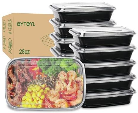EYTEYL 10 Pack Meal Prep Containers Reusable, 28oz Extra-thick Food Storage Containers with Lids, Disposable & Reusable Bento Box Lunch Box, Bento Box, Stackable, Microwave Dishwasher Freezer Safe