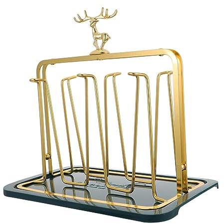 BAZEITFLOW Desktop Glassware Rack with Drain Tray Modern Storage Holder for Kitchen Living Room Elegant Cup Shelf for Easy Access Organization Space Saving Design for Clean Tidy Glass Storage