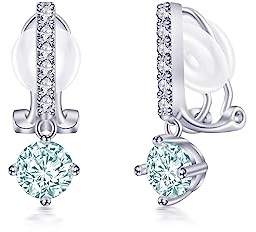 PHNIBIRD Orecchie Donna con Acquamarina Per Pietra Portafortuna Orecchini con Clip di Regalo Per Matrimonio Regalo Donna Mamma Fidanzata