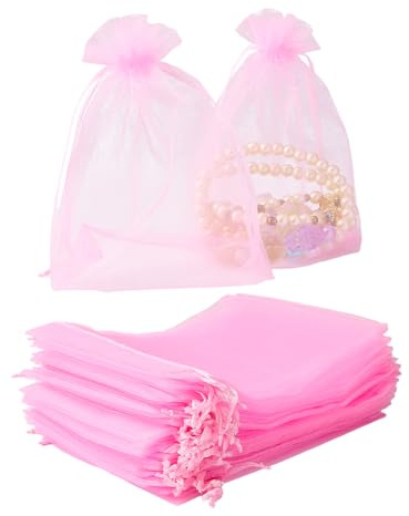 BEAMARKER 50 x 7 cm rosa organzapåse nätpåse med dragsko presentpåse, förpackningsmaterial för bröllop, jul, godis, smycken, smink, badrum, tvålar