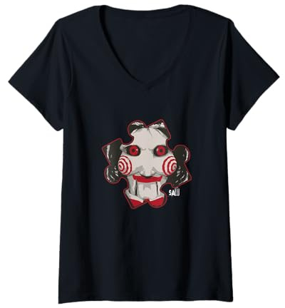 Womens Saw Billy The Puppet Puzzle Piece V-Neck T-Shirt