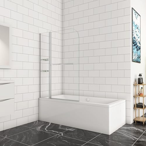 SLINE SANITARY Pivot Bath Shower Screen 1000x1500 6mm Nano Glass with Shelves & Towel Rail