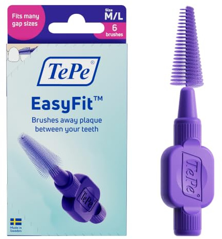 TePe EasyFit™, Scovolino Conico, Viola, M/L, 6 pz | Rimozione placca, Pulizia efficace degli spazi interdentali, Per spazi da medi a larghi