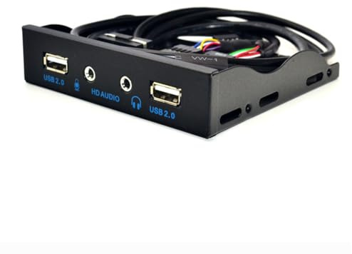 Wanjorlay 2 Porte USB 2.0 Hub Adattatore PC Pannello Audio HD Presa Auricolare 3,5 mm Rack Pannello Nero