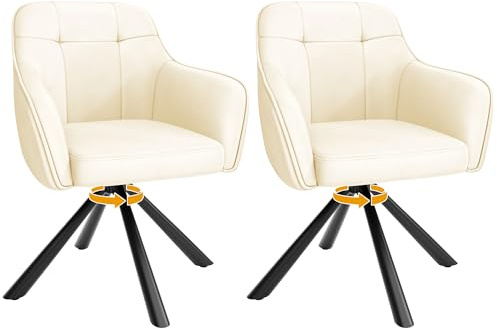 YOUDENOVA Esszimmerstühle 2er Set, 360° Drehbar mit Armlehnen, Samt Polsterstuhl für Esszimmer, Küche, Wohnzimmer & Büro, Stühle Esszimmer Beige