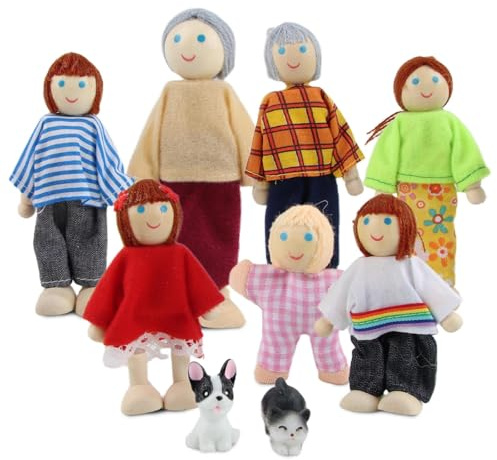XIMEY Dollhouse Dolls Family Dolls for Dollhouse Family, Figures Bending Dolls, Wooden Dolls Wooden Dolls House Accessories