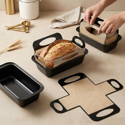 XRVRILE 2 moldes para pan, molde para tartas, molde rectangular para pan, con alfombrilla de silicona, molde para pan tostado con asas para hornear uniformemente crujientes en el horno