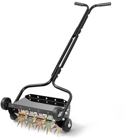 VEVOR Lawn Aerator, 18 in Manual Push Spike Aerator with 4 Wheels & Handle, Heavy Duty Grass Aerators, Supports 40 lbs Added Weight, Rolling Lawn Aeration Tool for Garden Yard Aeration Soil Health