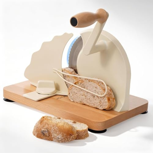 MidingChai Trancheuse à Pain, Épaisseur Réglable 0-20 mm, Trancheuse Manuelle à Manivelle avec Lame Acier Inox 304, Design Rétro, avec Ventouses Antidérapantes, pour Maison, Café, Boulangerie