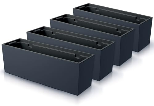 IMJ-Global - Set di 4 Fioriere da Esterno Grandi 58x18x19,5cm, Fioriera da Esterno in Plastica Moderni, Vaso da Esterno da Balcone Resistente alle Intemperie Perfette per Arredare Interni (Nero)