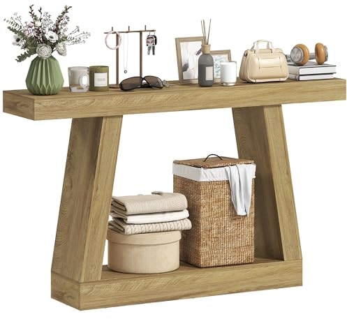 HOMCOM Consola de entrada rústica con tablero grueso, mesa consola de 2 niveles con espacio de almacenamiento de madera, mesa entrada para pasillo, entrada, salón, 140 x 30 x 83 cm, roble